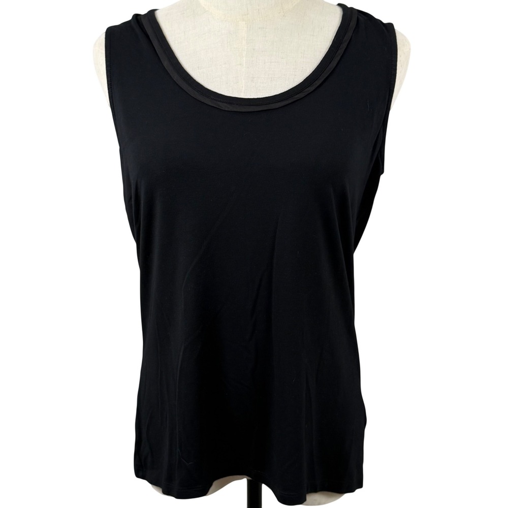 Talbots Black Scoop Neck Tank Top M Soft‎ Rayon Spandex Minimalist Quiet Luxury